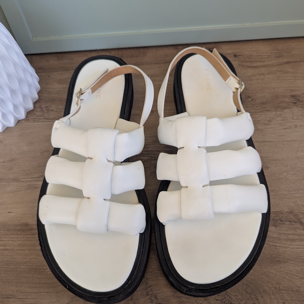 Frame White Padded Strap Sandals with Black Sole